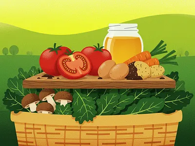 Farm to Table: Organic Harvest Illustration environment farm healthy living illustration landscape illustration organic food sustainable vegetables
