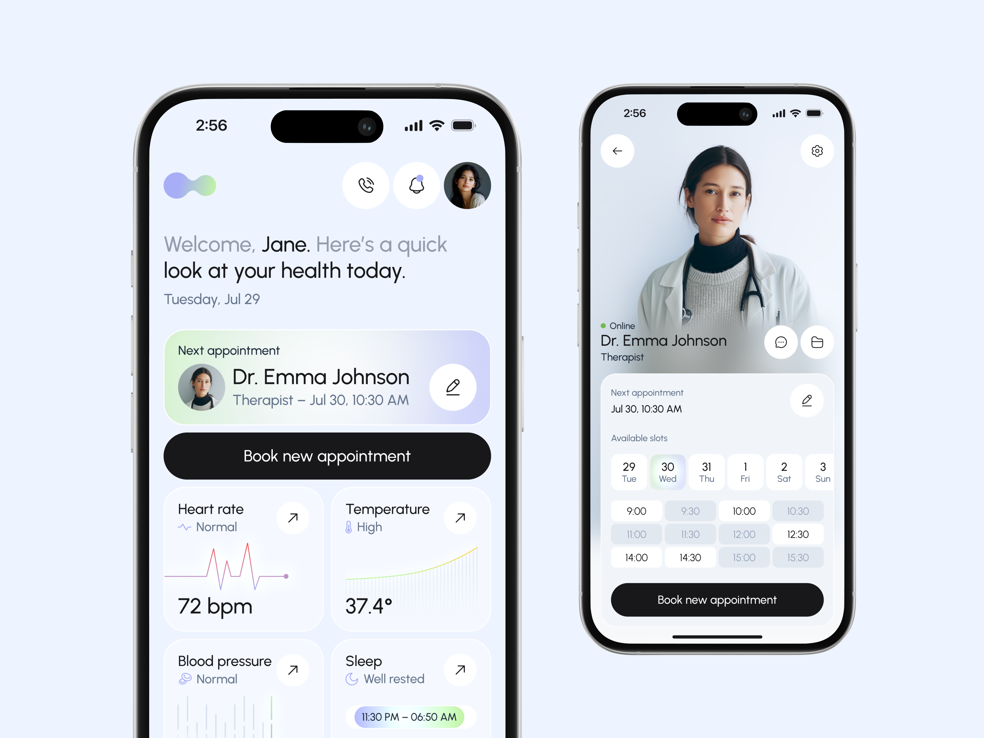 💙 Mobile design for medical app | Hyperactive analytics app design appointment calendar clean ui dashboard doctor health healthcare heartrate hyperactive medical app mobile mobile design product design ui ux