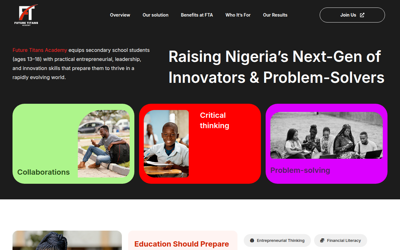 Future Titans Academy elementor ui wordpress