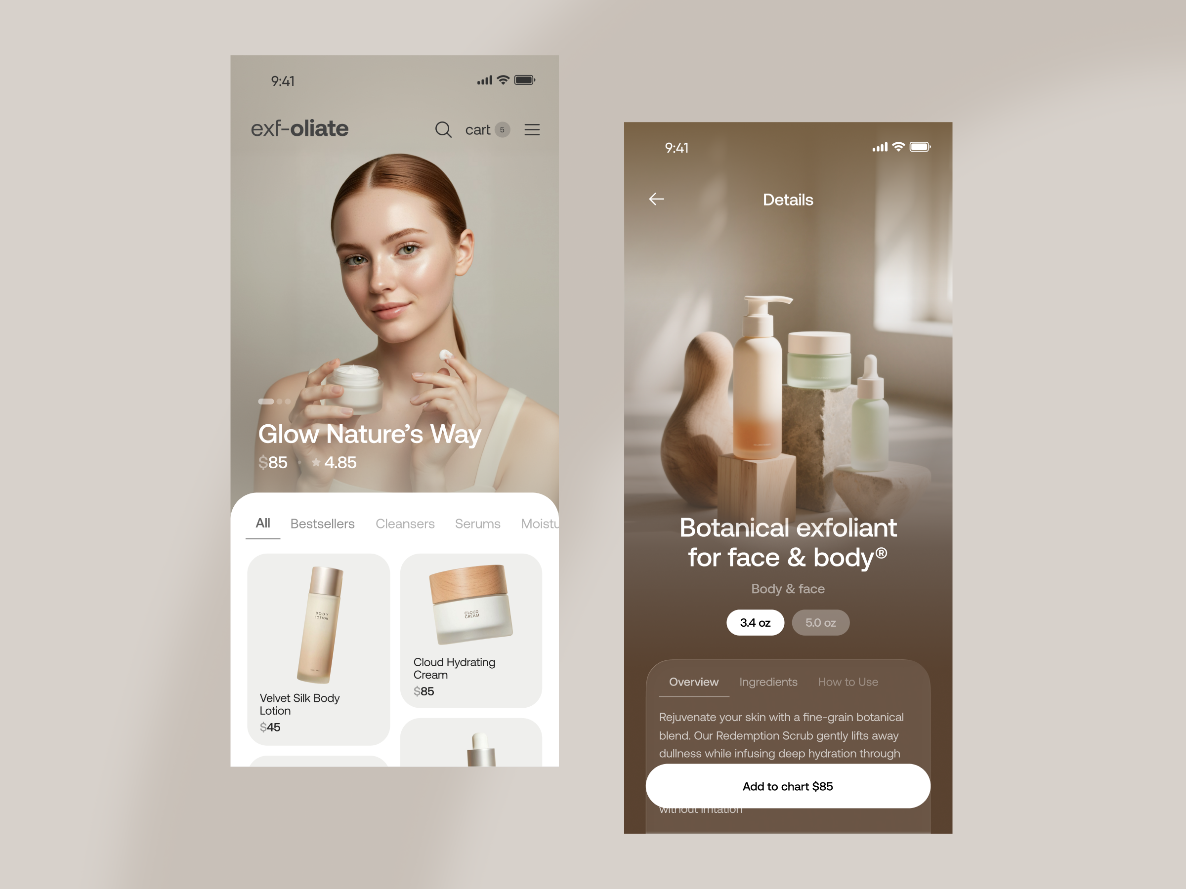 Example of Skincare E-Commerce App - Calm & Minimal Shopping Experience