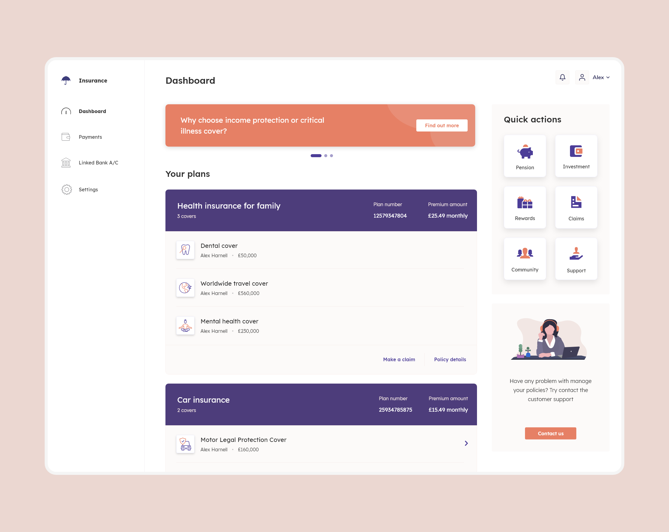 Insurance Dashboard healthcare iconography information architect insurance prototyping ui ux