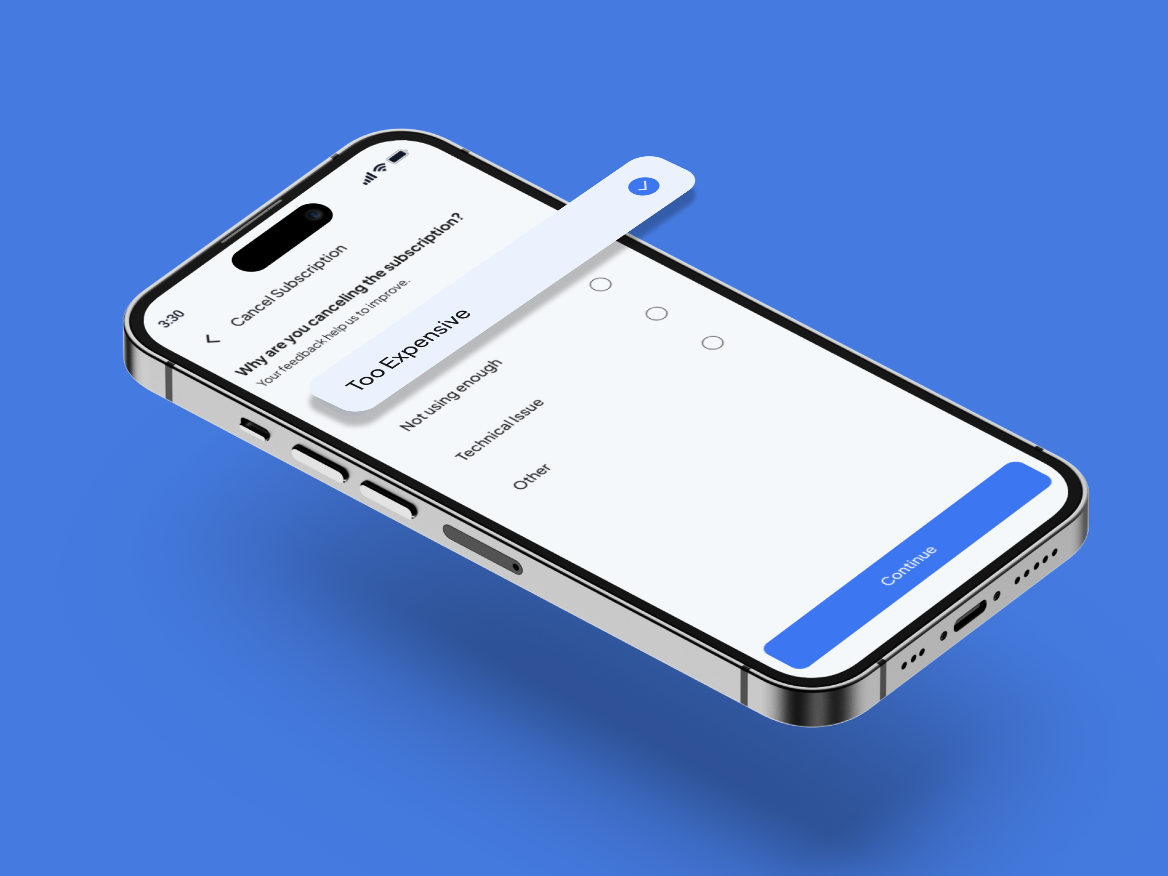 Subscription Cancel Experience activated bill blue cancel cancel subscription clean clear copywriting manage subscription mobile mobile app mobile ui pay premium price product design subscription too expensive ui ux