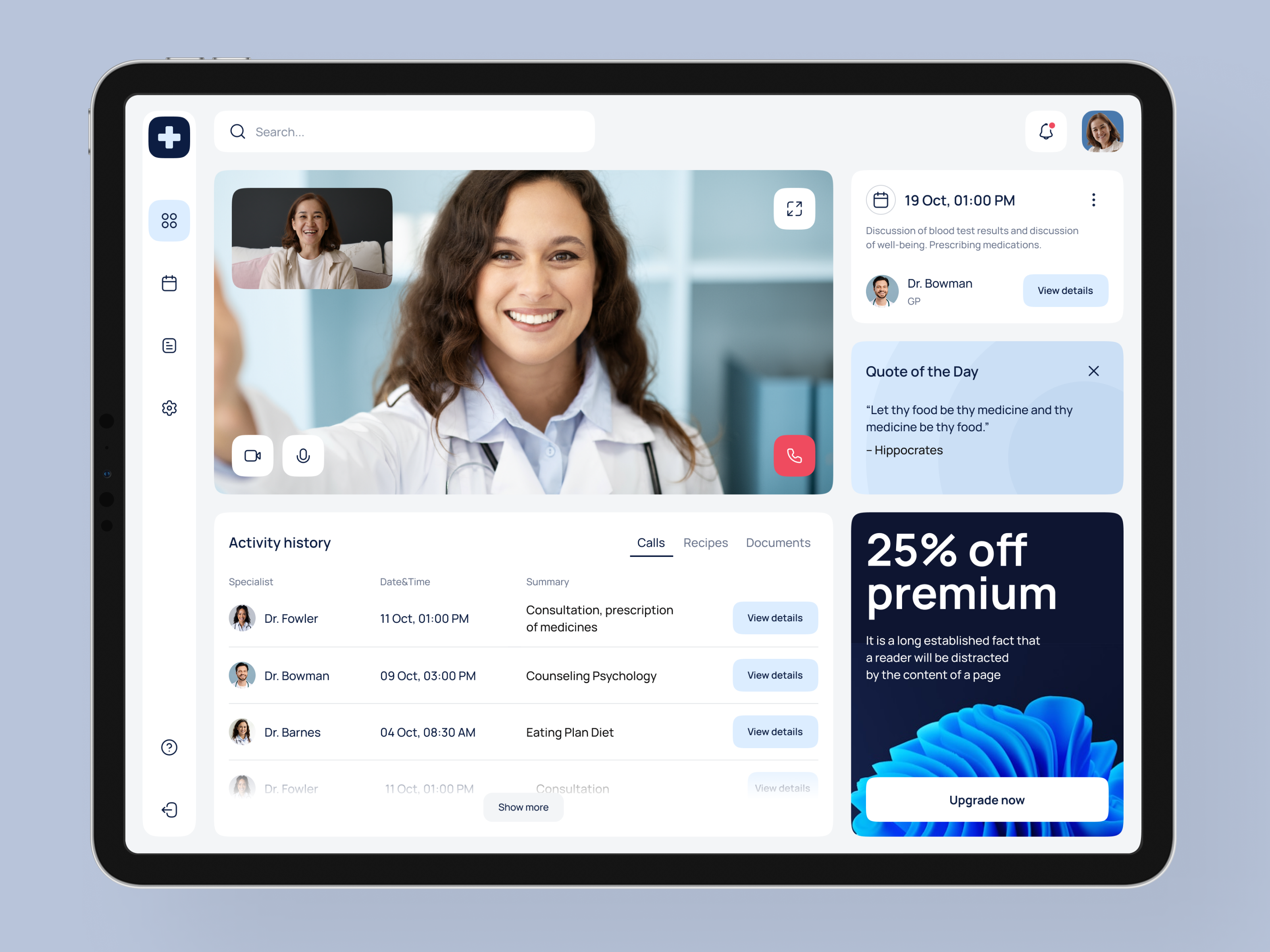 Healthcare Telemedicine Consultation UI