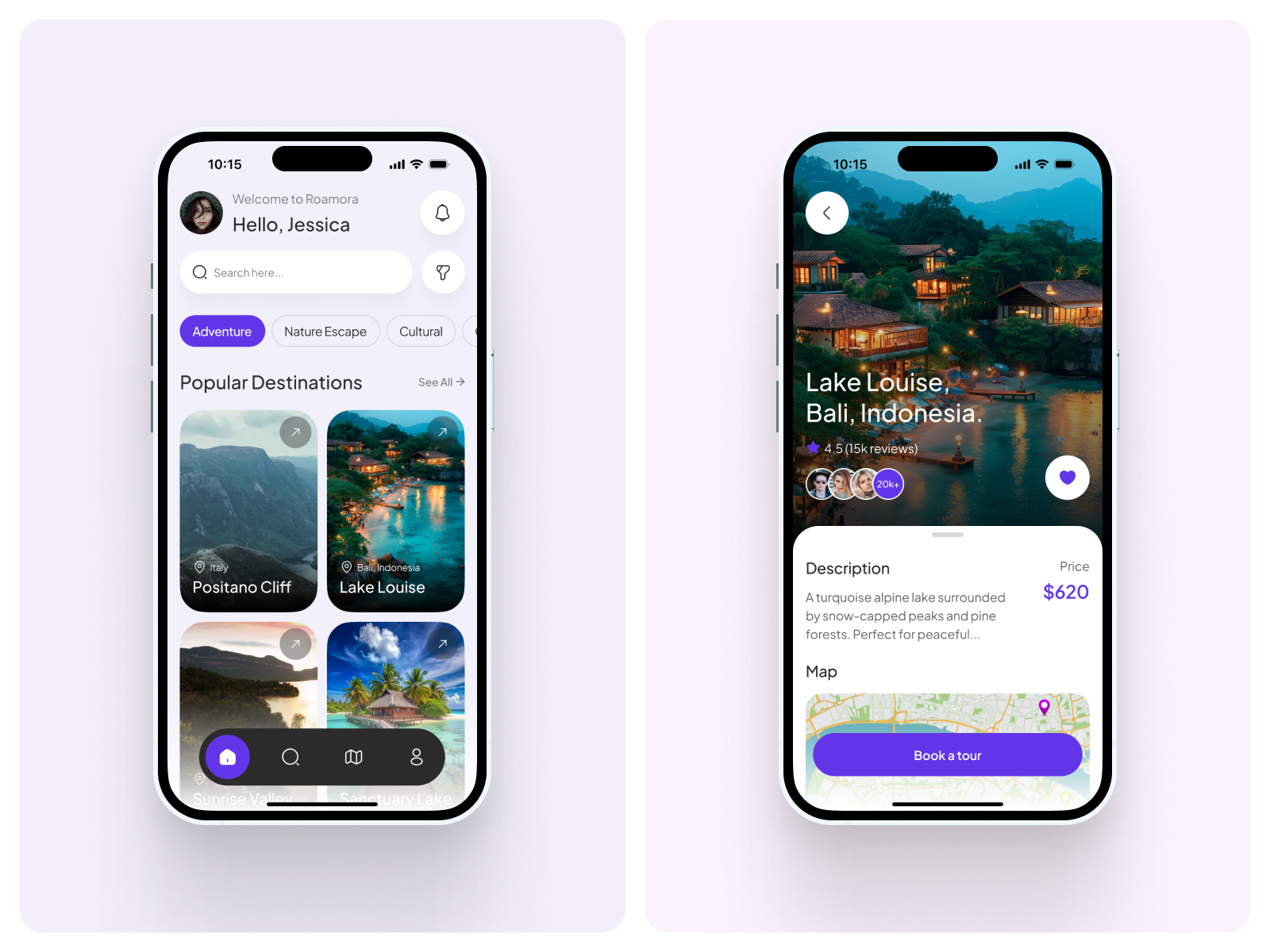 Roamora Travel App UI ✈️ appdesign cleanui figma interaction ios kineticglyph mobileapp productdesign travelapp travelbookingapp ui uiux userinterface ux