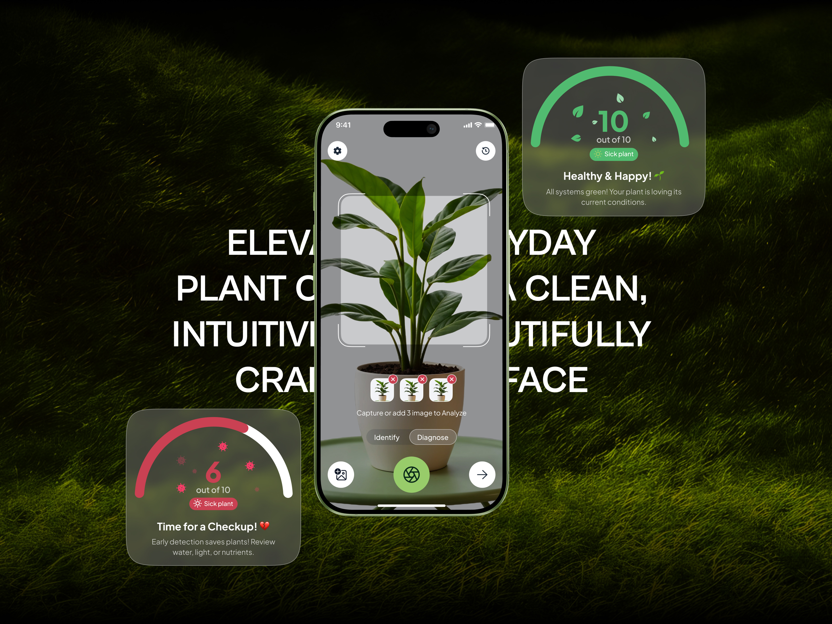 AI Mobile App - Plant Health Monitor ai app ai diagnosis ai mobile app ai plant app ai product design ai scanner app design app interface design green ui health score ui mobile ai interface mobile app ui modern mobile ui mvp mobile app plant health monitor plant identifier plant scanning app product design smart gardening app ui ux design