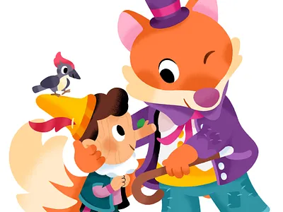 The Fox and the Wooden Boy 🦊🪵 animal art book cute fox illustration illustrator kids pinocchio story vibrant