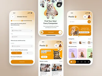 Pet Care App app app design booking app mobile mobile app mobile ui onboarding design pet app pet booking pet care pet care app pet service app pet sitter ui design