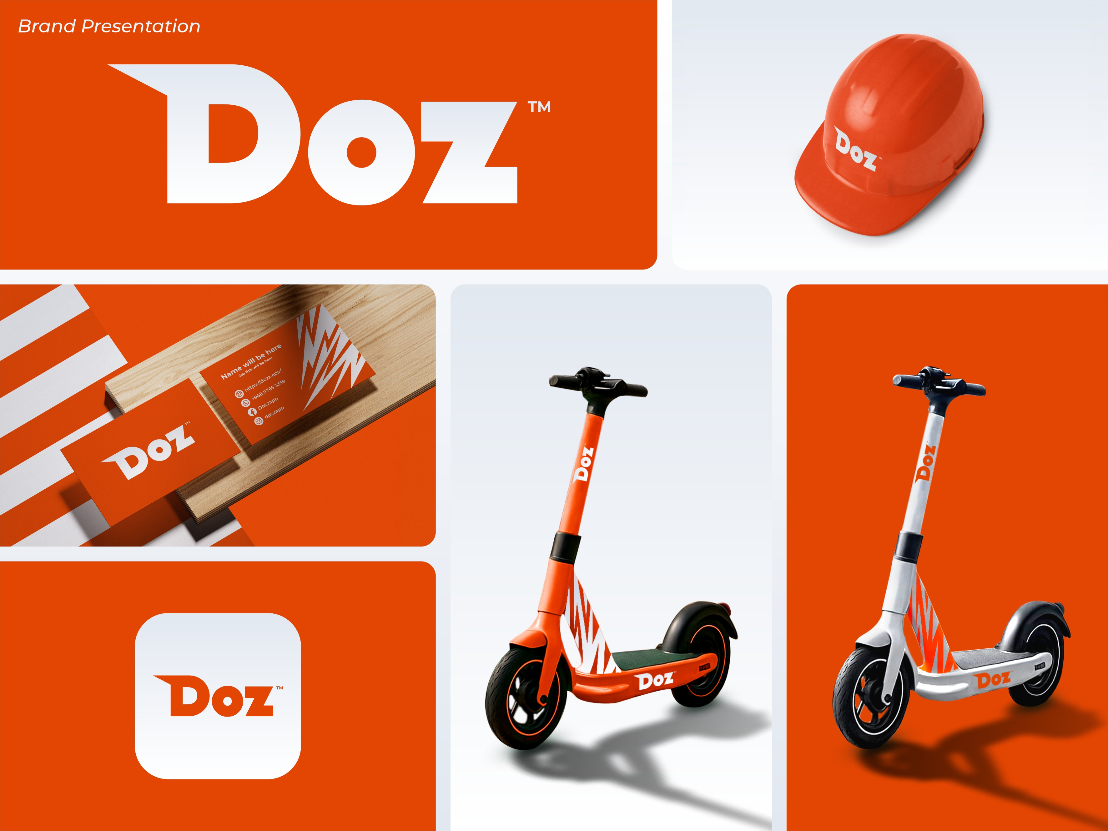 Doz - Brand Identity app bold brand identity branding clean design dribbble electric scooter futuristic logo minimal modern motion orange smart mobility startup tech transport ui visual identity
