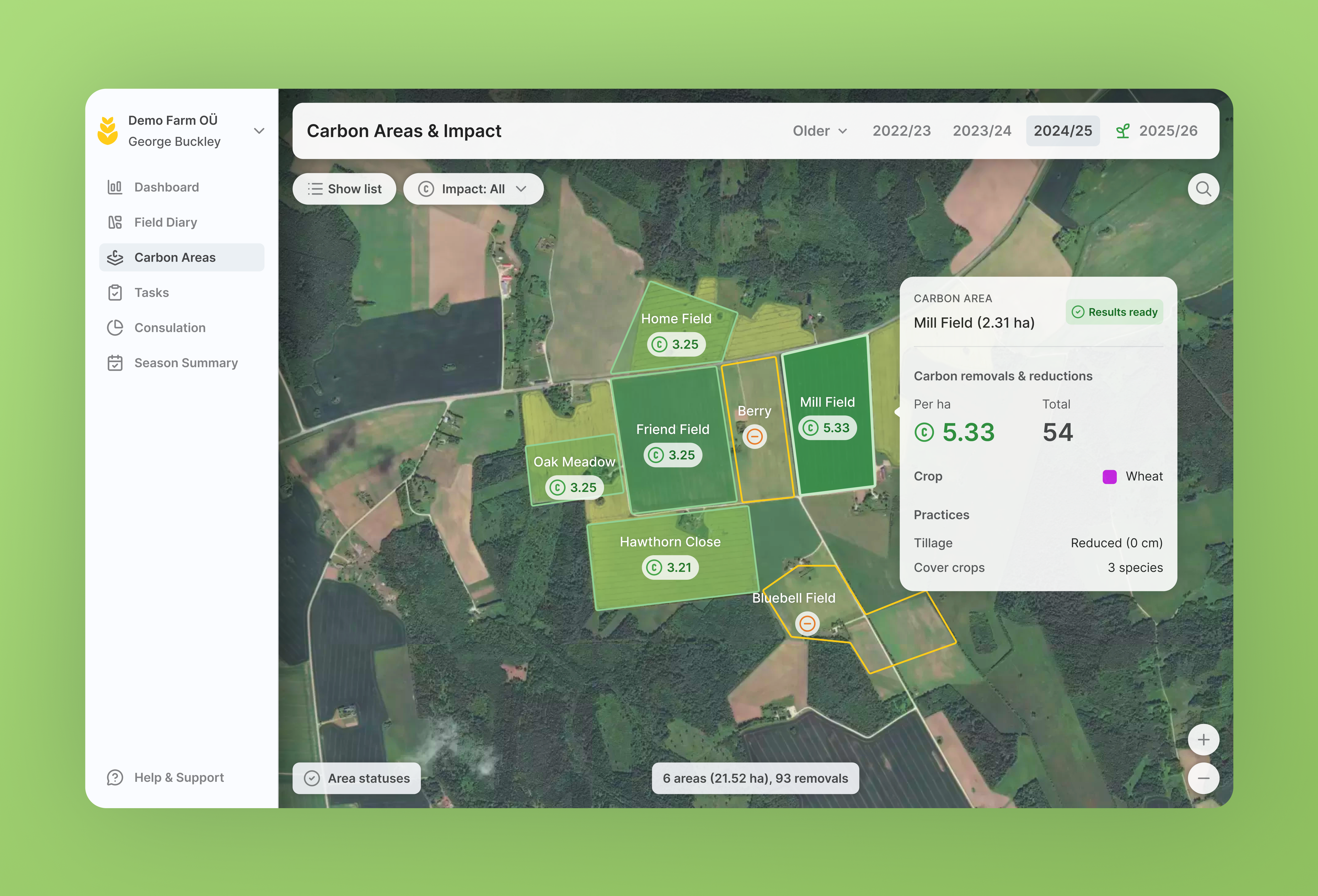 eAgronom Carbon Impact agronomy eagronom farm farmer fields green map satellite terrain ui ui design ux