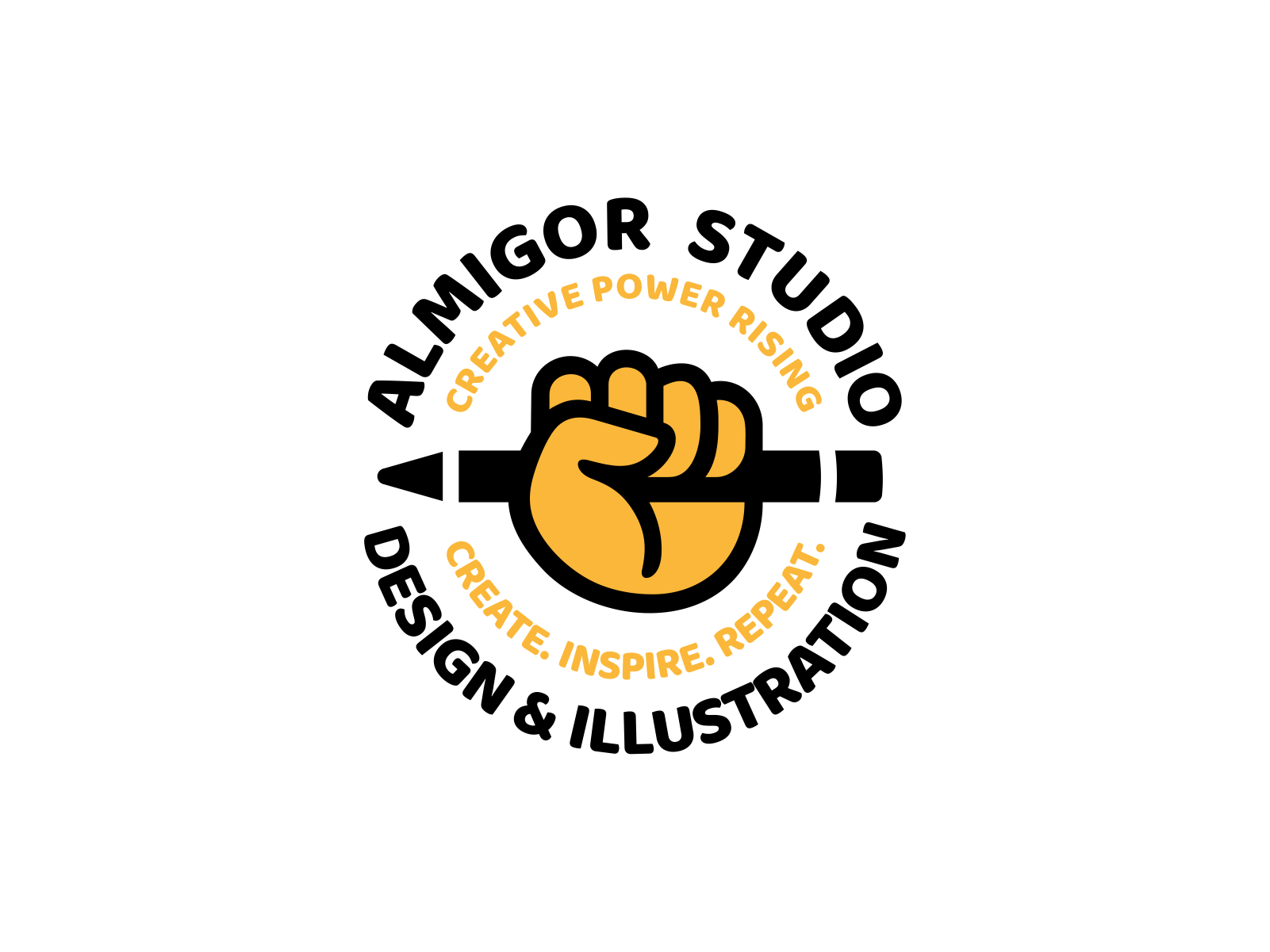 Almigor Studio badge branding brush create creative design fist graphic design icon icon set illustration inspire line logo pen power retro social typo vector