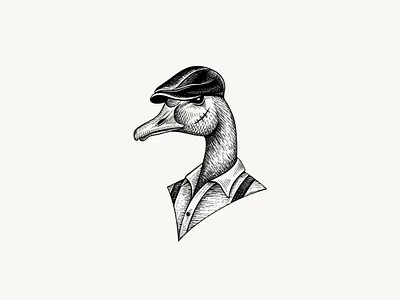 Goose Mascot badboy branding crosshatch crosshatching custom artwork engraving style etching goose hand drawn illustration mascot peaky blinders vector vector art whimsical yokaona