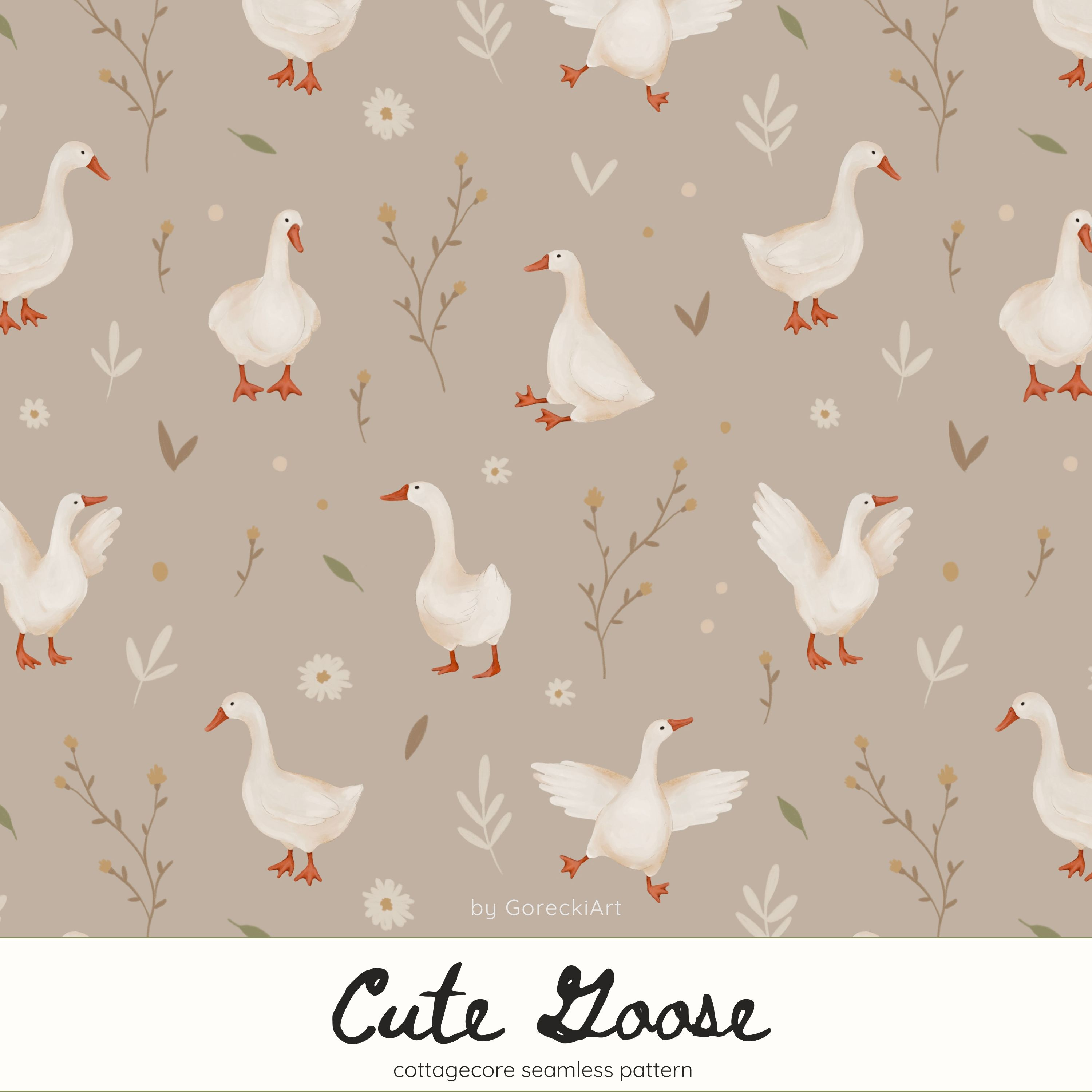 Cozy Goose Pattern cottegecore digital art digital pattern etsy shop fabric design farm pattern goose pattern hand drawn home decor seamless pattern textile pattern wallpaper