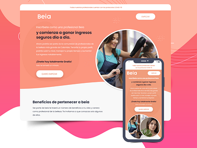 Beia - Landing Desktop Servicios de peluquería & maquillaje adobexd app branding design designweb illustration inspirations inspirationweb ui uiux