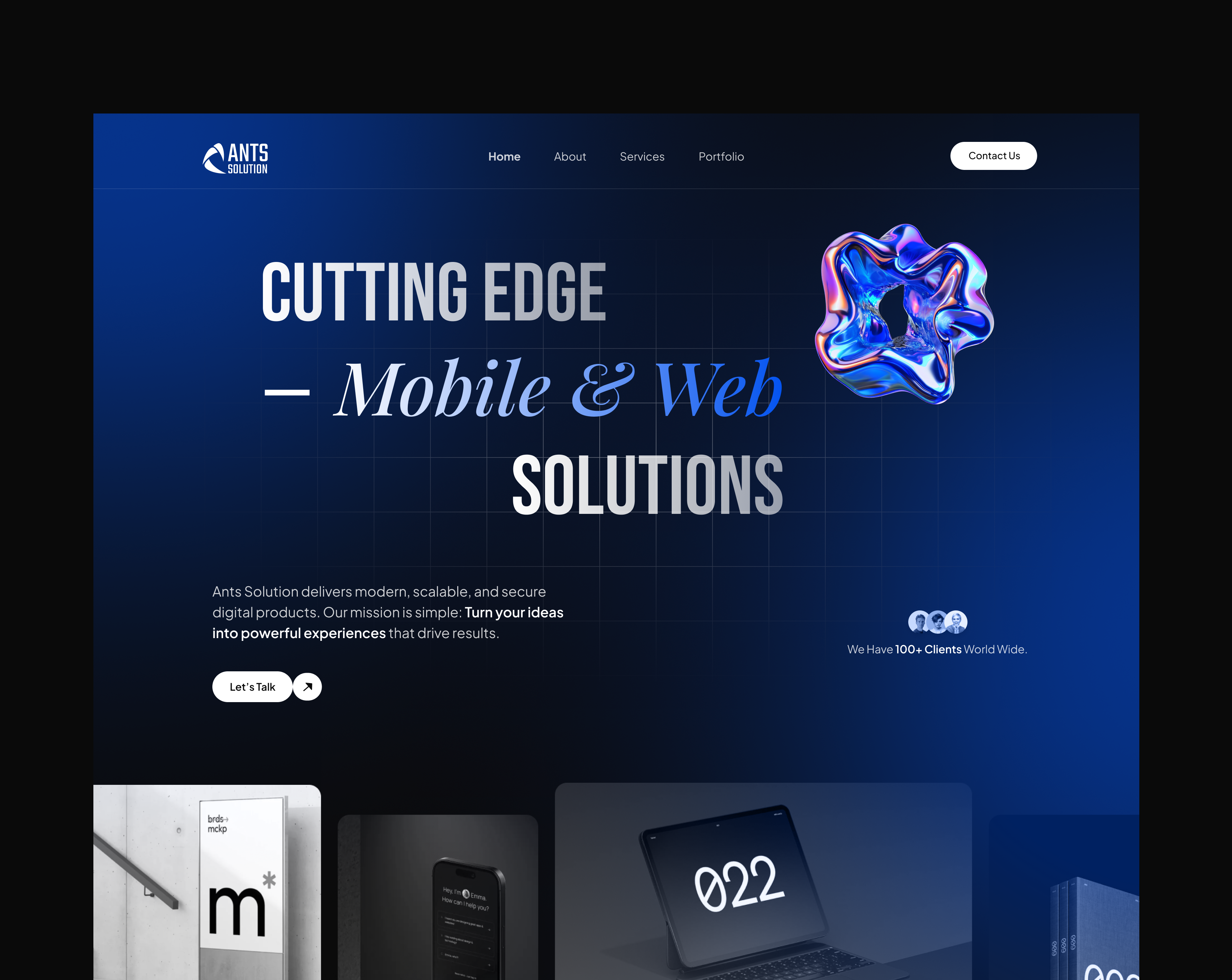 Ants Solution Company Website - Hero Section UI branding logo ui