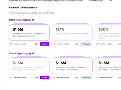 Stacked Cards UI b2b button call to action card cta data flat minimal saas stacked stat subtle survey ui userevidence ux web app