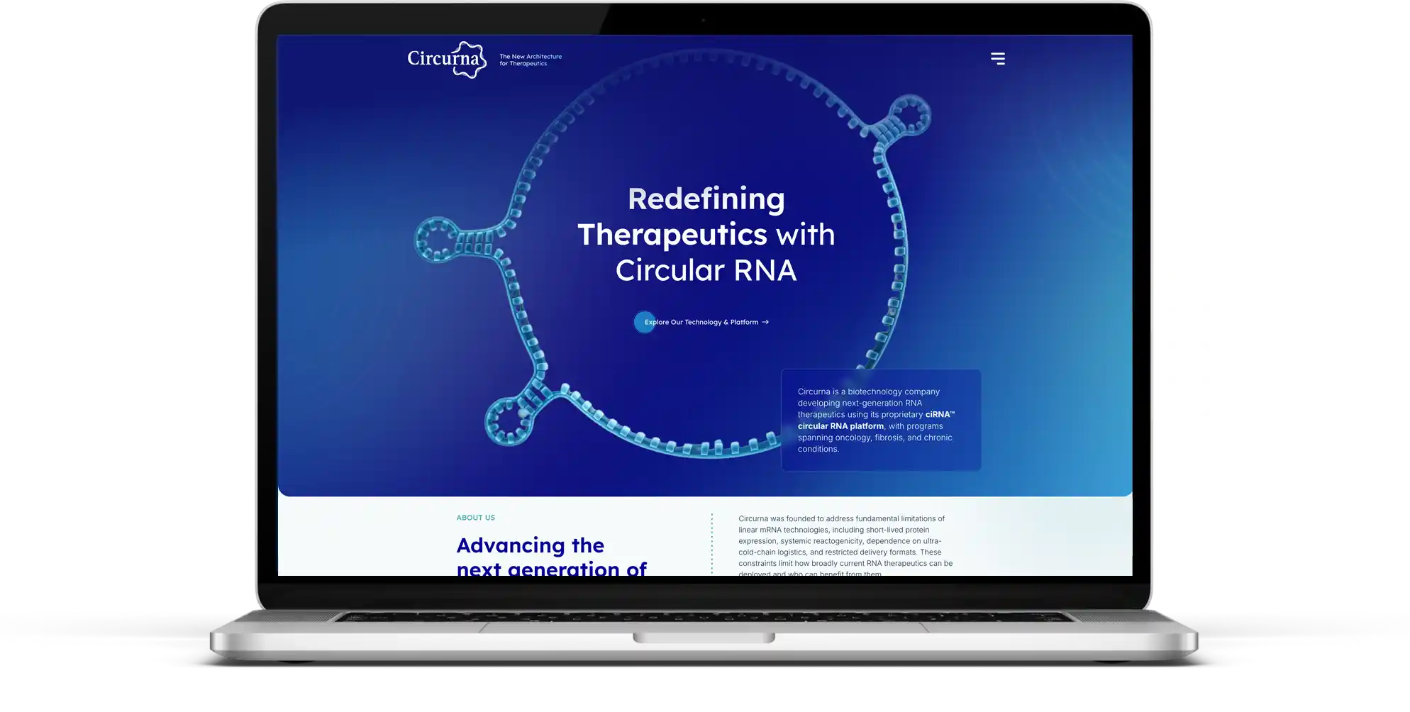 Web design for Houston-based RNA therapeutics biotech startup