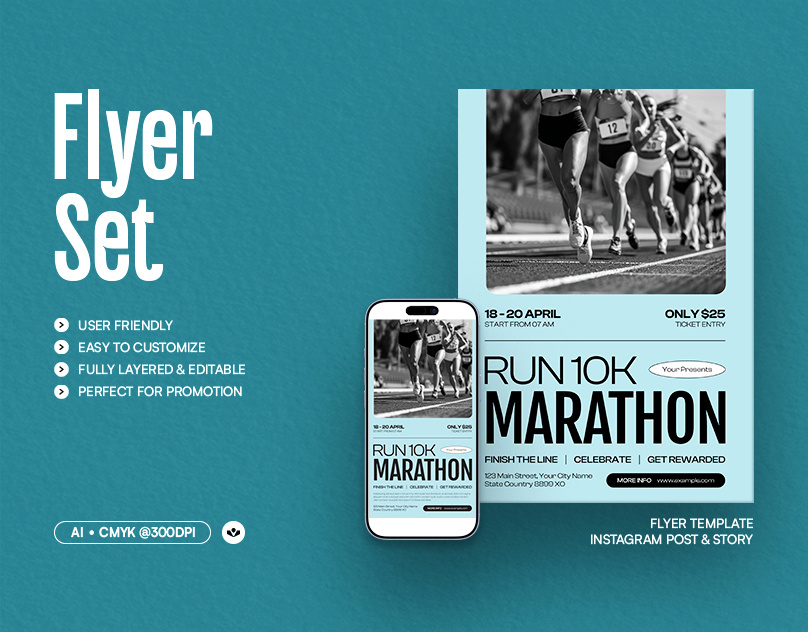Marathon Event Flyer event fitness flyer marathon promotional running sport template