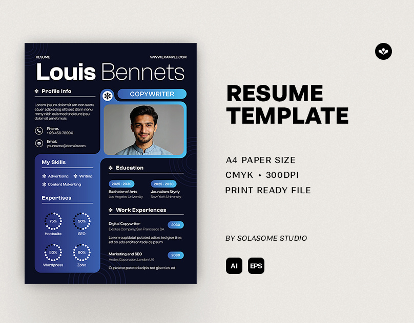 Luxury Resume cv graphic design portfolio profile resume solasome template