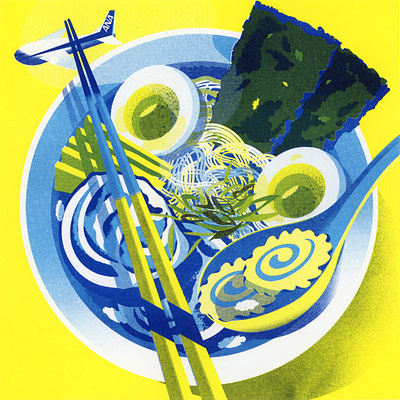 All Nippon Airways - Ramen advertising branding design illustration japan japanese japanese culture japanese food jenn liv limited color limited color palette noodles ramen risograph toronto toronto illustrator