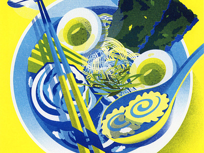 All Nippon Airways - Ramen advertising branding design illustration japan japanese japanese culture japanese food jenn liv limited color limited color palette noodles ramen risograph toronto toronto illustrator