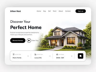 Modern Real Estate Website UI Design clean ui dashboard ui housing website interface design landing page design minimal ui modern ui premium ui property app property listing property website real estate real estate design real estate platform real estate ui real estate website ui ux design ux design web design website ui
