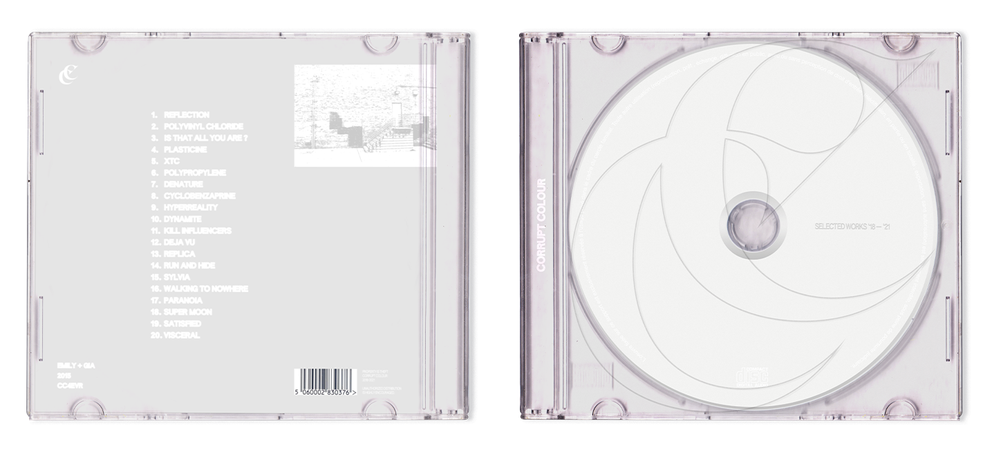 cd design for corrupt colour selected works '18-'21 album artwork branding compact disc graphic design packaging design