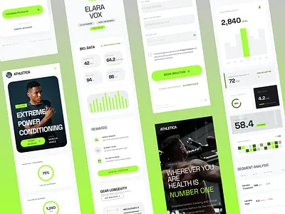 Fitness App Dashboard UI Design | Health Tracking Mobile App activity tracking interface athlete tracking app dark ui dashboard data visualization ui fitness app fitness dashboard fitness mobile app fitness progress tracker gym app ui gym tracking app ui health analytics dashboard health app ui health tracking app mobile dashboard ui modern dashboard design neon ui design ui ux design fitness wellness app design workout app design workout tracker ui