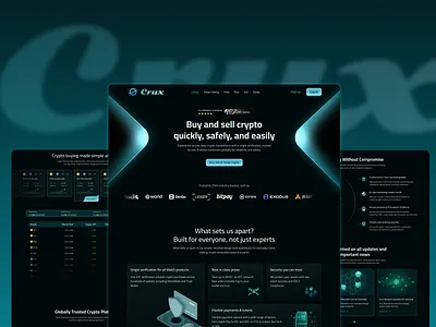 Crux — Modern Crypto Exchange Platform Design bitcoin blockchain crypto crypto exchange crypto website defi digital fintech fintech landing page landing page modern payment responsive saas stock trading trending uiux user friendly web design web3