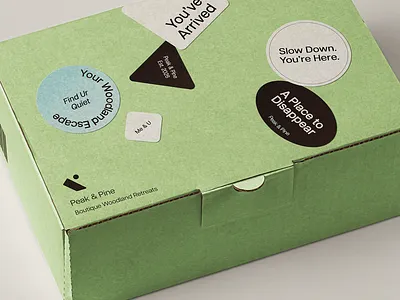 Packaging as an Experience - Peak & Pine acco accomodation blue box brand experience concept development creative direction eco eco friendly green labels packaging paper peak and pine pine sticker design stickers visual communication visual identity yellow hyphen