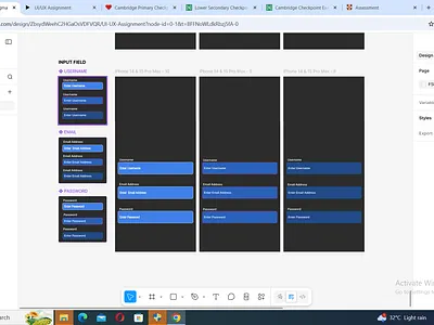 Figma app design for components for different input fields