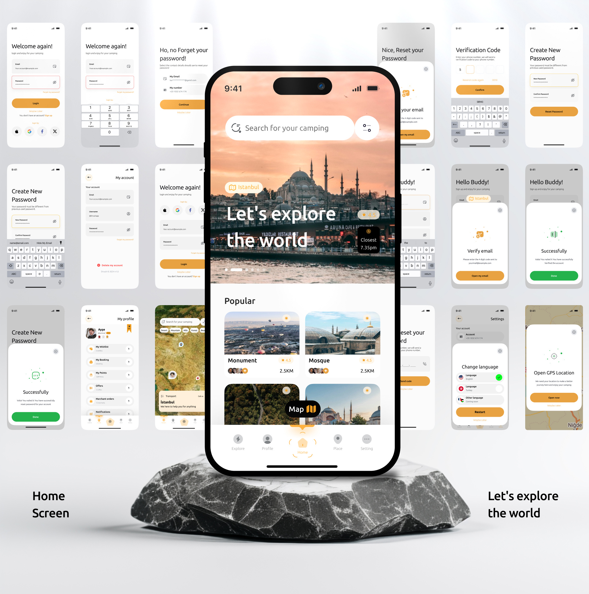 Camp & Travel Explorer - App Design animation app ui appdesign camp app design mobile design ui ui design uidesign uiux user experience user interface design userinterface