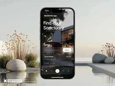 Real Estate Mobile App animation apartment architecture booking app branding clean creative ui design figma glassmorhpism home house luxury ui mobile app modern ui real estate rent app ui ux
