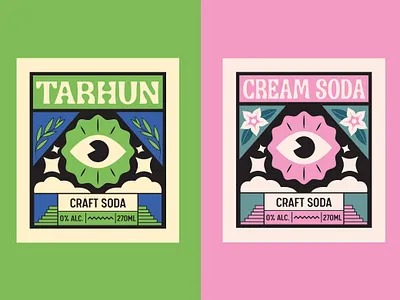 Craft Soda Label Design — Tarhun & Cream Soda beverage design brand identity branding craft soda design drink packaging food branding graphic design illustration label design packaging packaging design retro design soda label visual identity