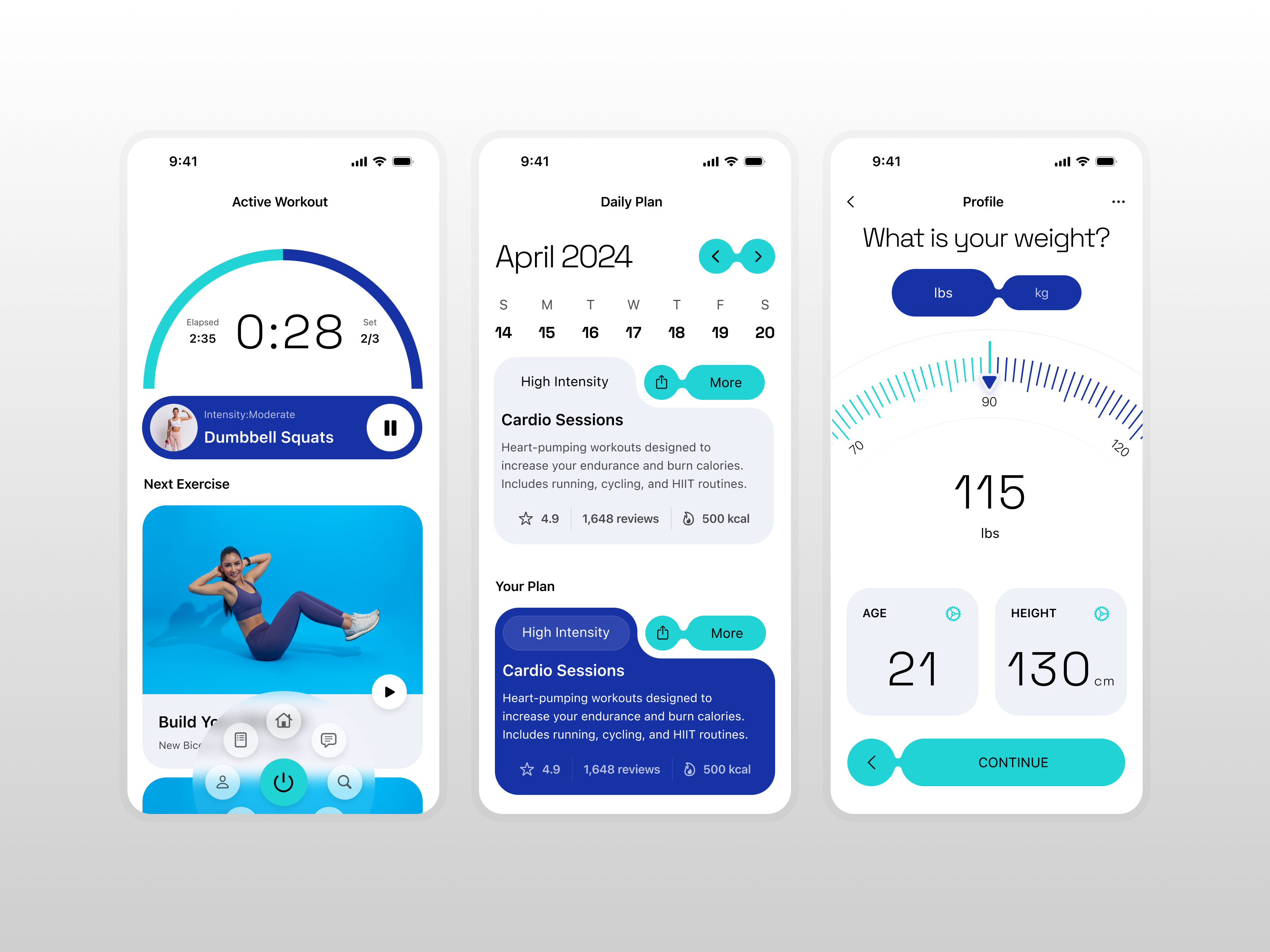 Workout & Fitness App UI app ui inspiration clean ui daily workout exercise app figma ui fitness app fitness dashboard fitness tracker gym app health app design health tracker mobile dashboard mobile ui design modern app design progress tracker ui ux design wellness app workout app ui workout planner