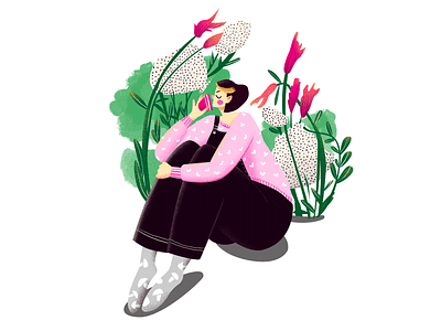 Girl among flowers digital illustration