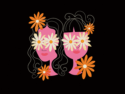 Flower Girls design digital art flower gig poster graphic design illustration mid century poster design spring vector