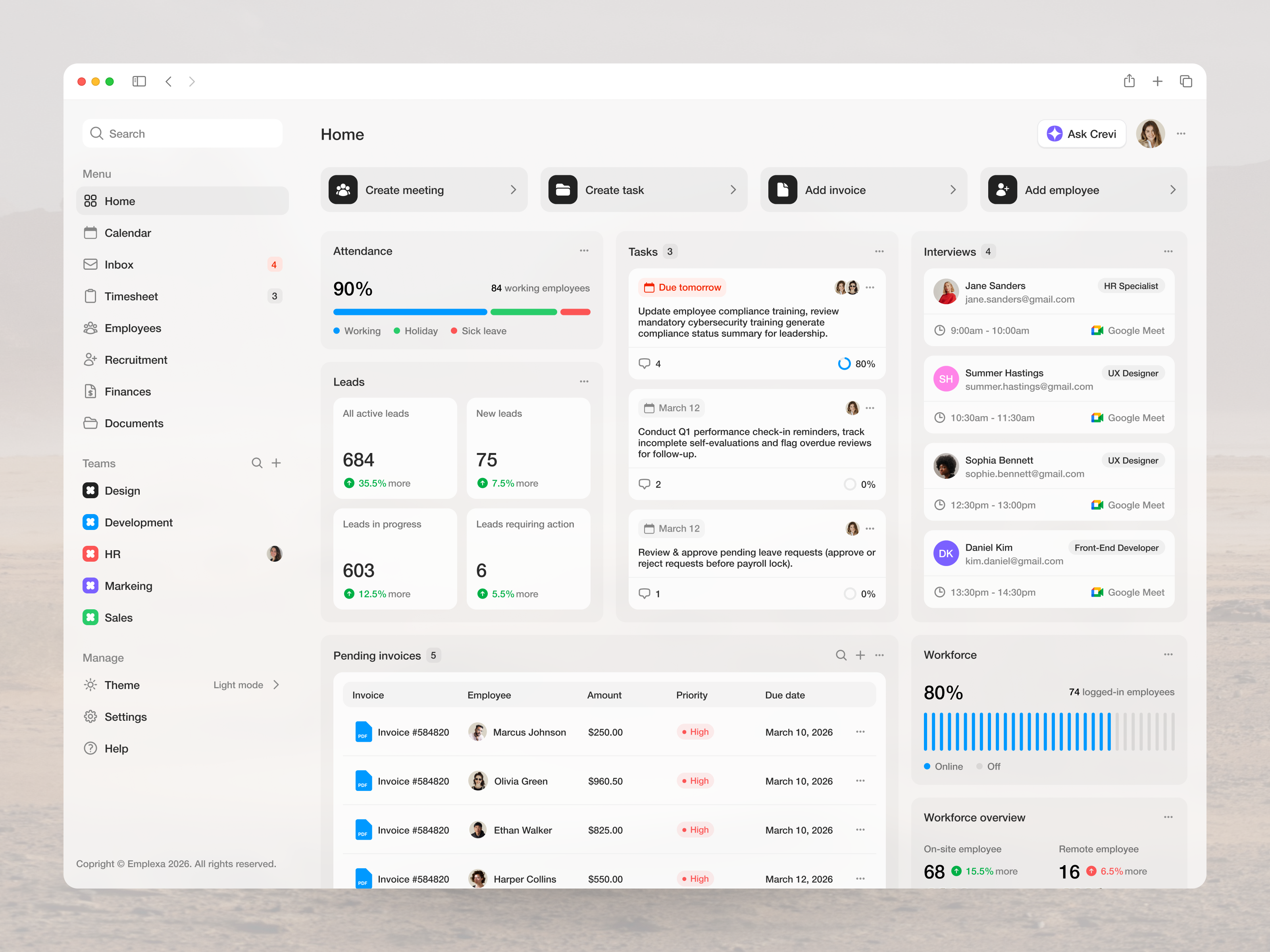 Example of Emplexa - HR management dashboard