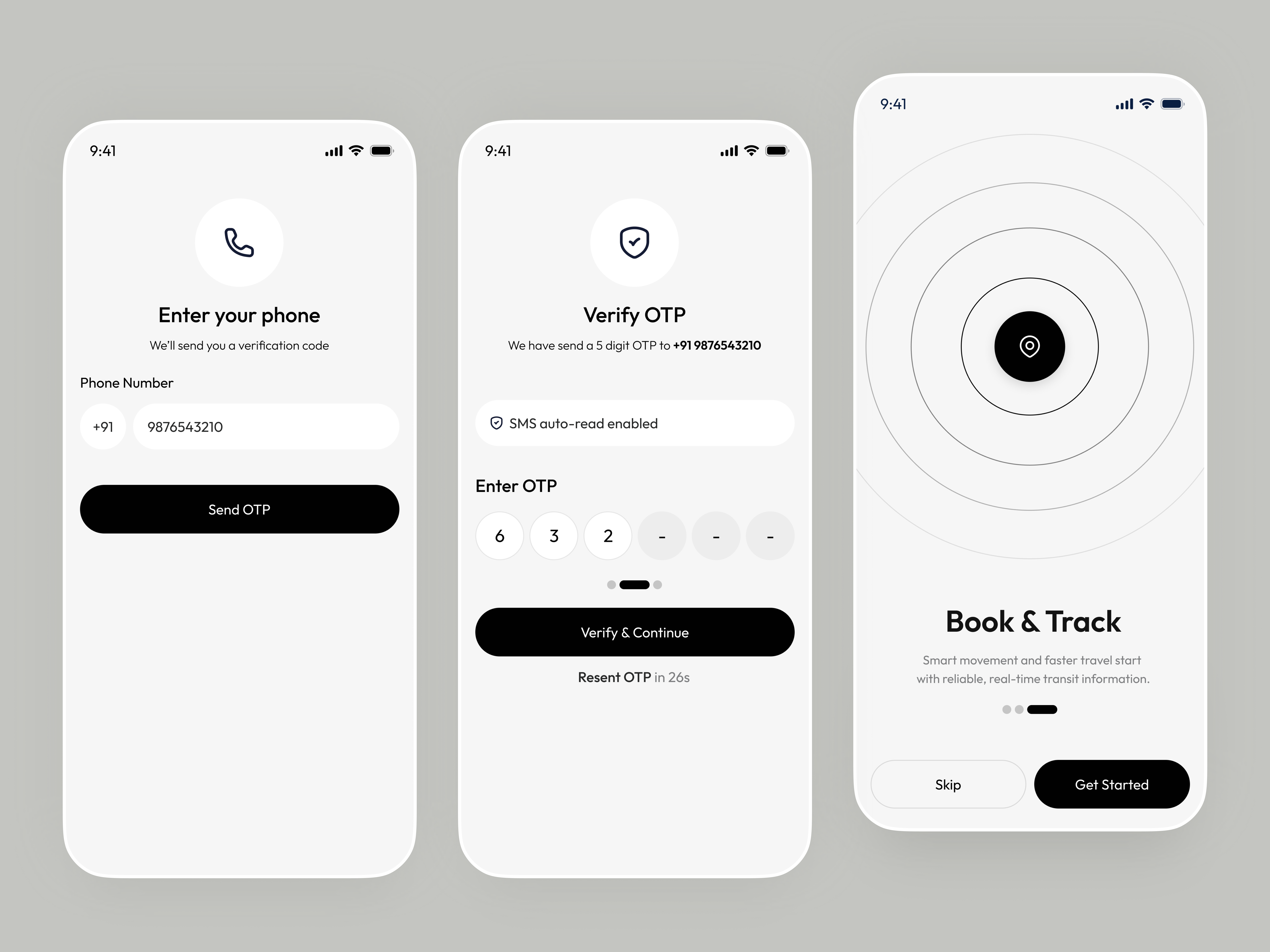 OTP Verification & Onboarding UI/UX Design app app design app onboarding design fintech ui login screen mobile app mobile app design mobile ui onboarding onboarding ui otp verification phone login screen signup flow user interface web