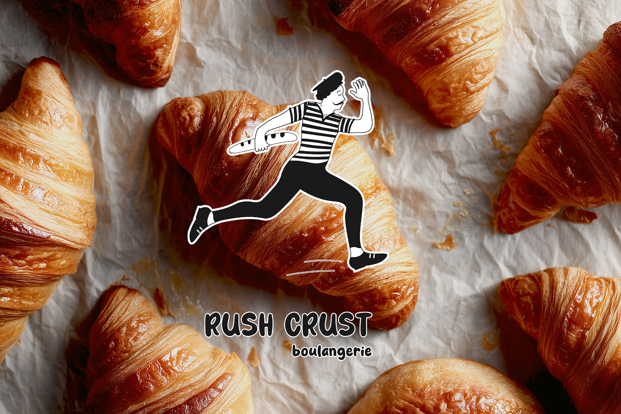 Rush Crust - Bakery Branding & Visual Identity bakery branding brand system cafe branding food drink graphic design illustration logo design mascot design packaging typography urban design visual identity