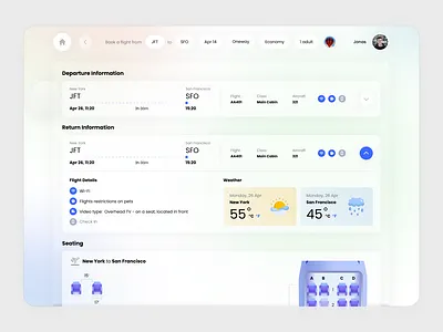 Flight Booking Dashboard - Departure & Seating UI booking clean ui dashboard figma flight interaction design mobile app monimal product design saas travel ui design ux design web design