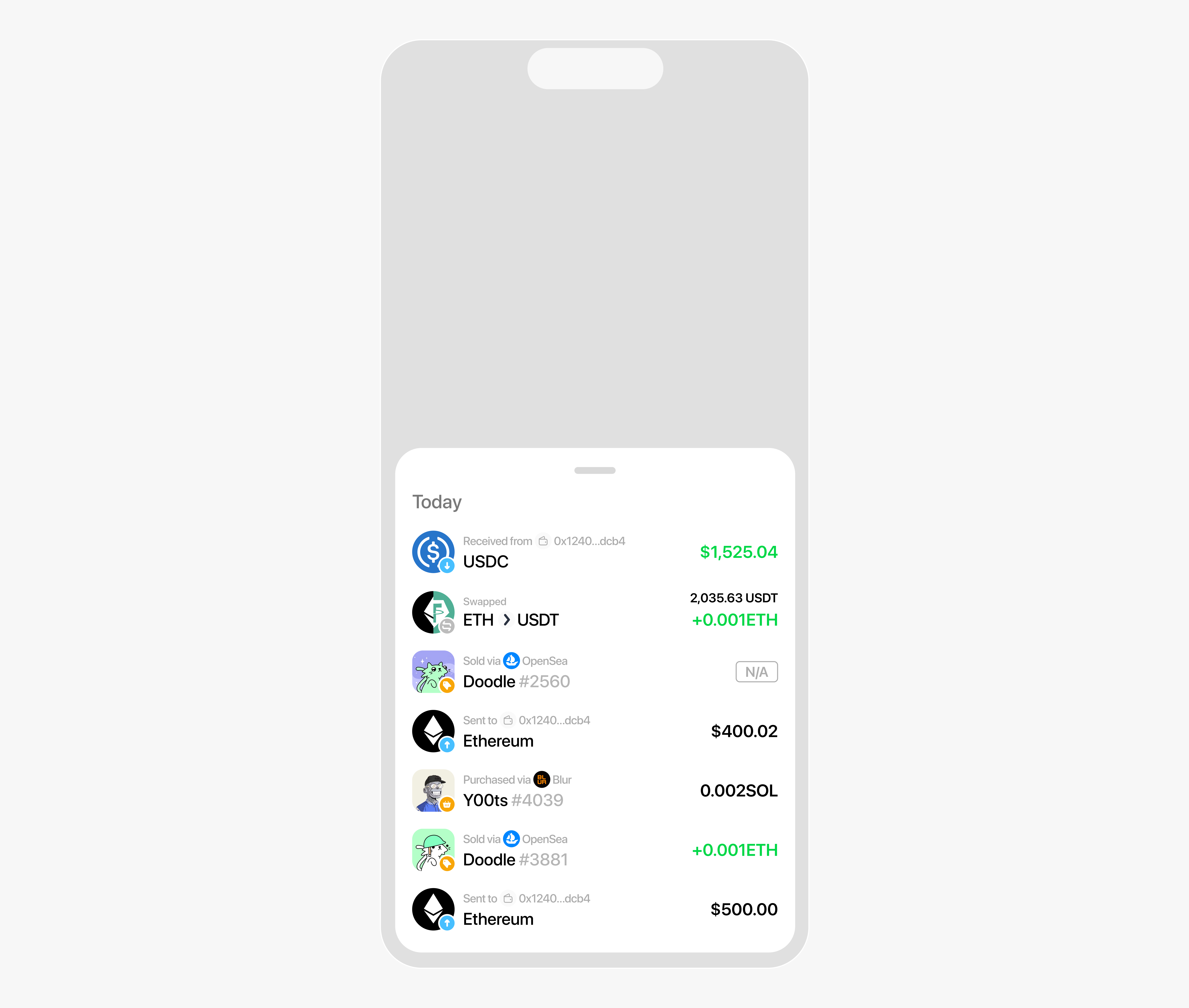 Transaction history Modal blockchain crypto dapp defi fintech mobile ui web3