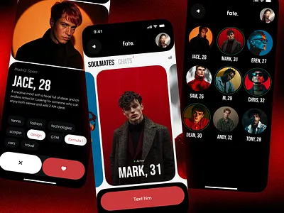 fate. \Dating app concept. app dating dating app dating profile design ios iphone like love match app matches mobile mobile app person profile red ui