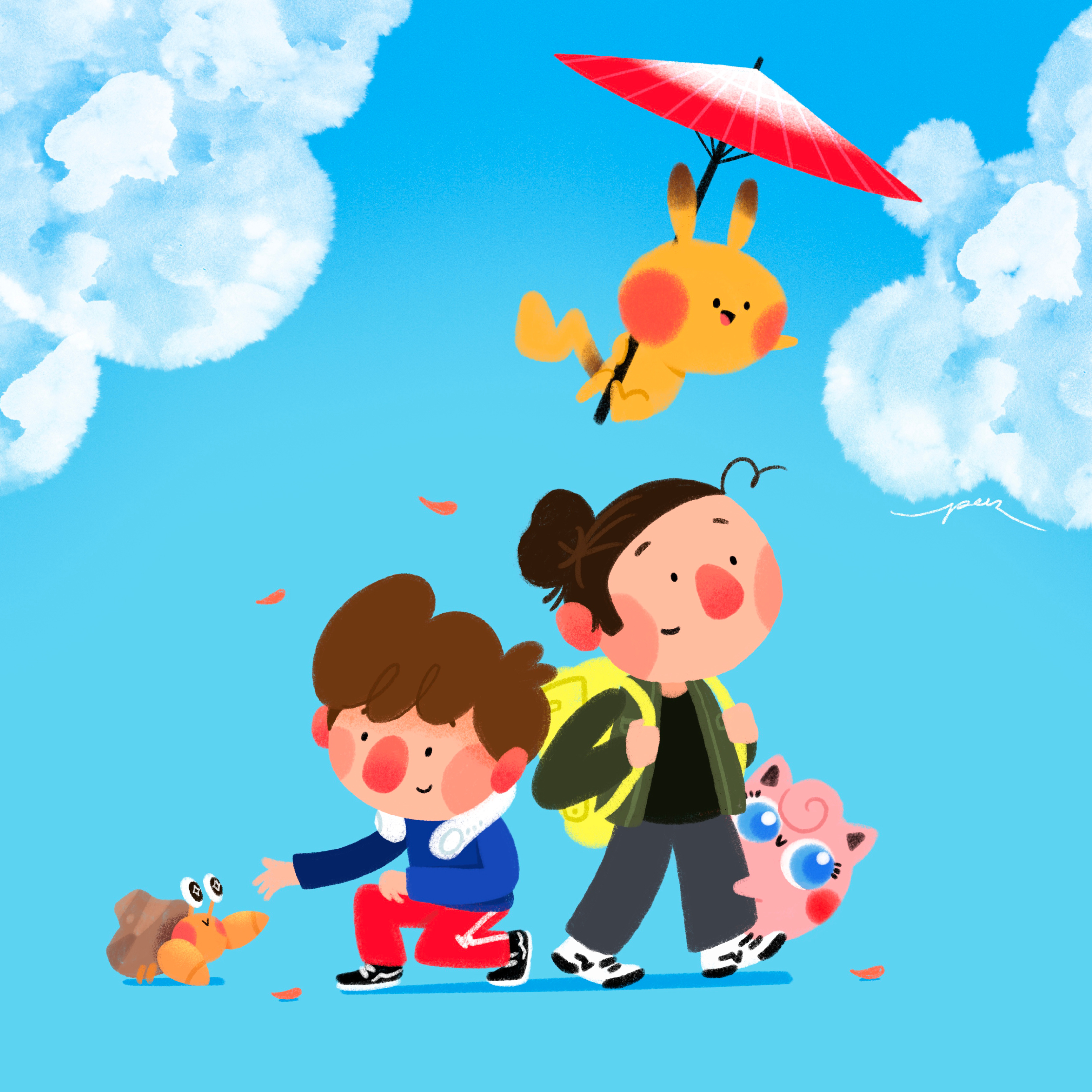 Let's go cartoon character color crustle cute design dwebble friends illustration japan jigglypuff pikachu pokemon trip