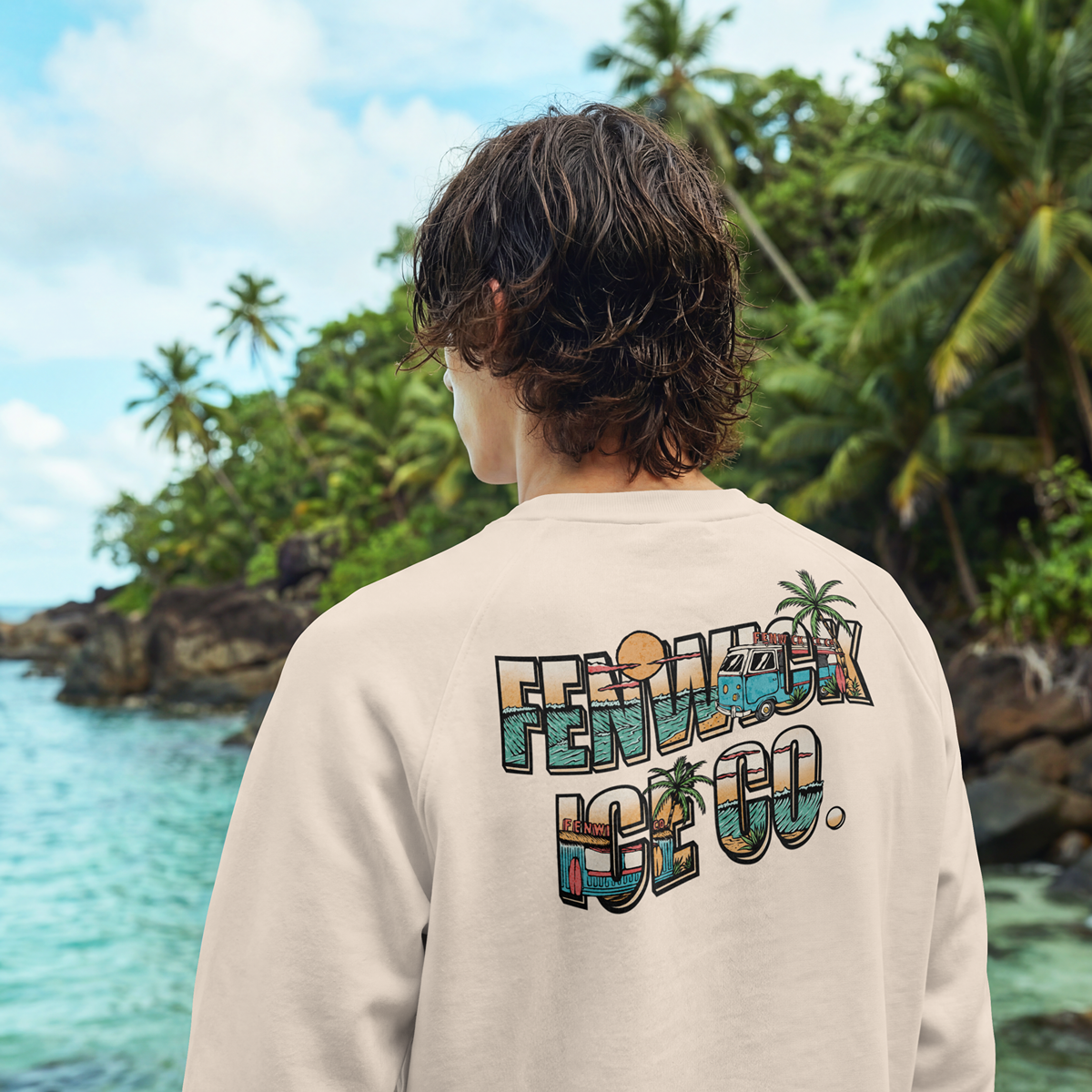 FENWICK ICE CO apparel beach branding clothing digital art drawing graphic design ice cream illustration print summer totebag typograph van