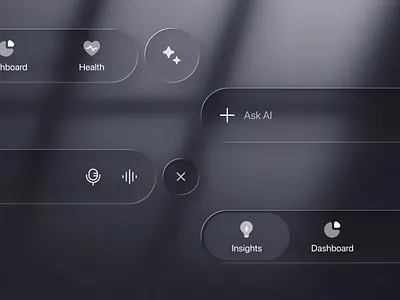 Liquid Glass Tab Bar UI ai ai suggestions bottom tab components dashboard figma glass morphism health ui ios app ui liquid glass ui medical mobile app ui mockup morphism tab tags ui ui design voice ai