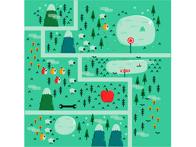 Road Map Illustration forest illustration journey map mountain river road street vector village