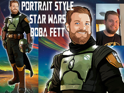 boba fett jedi style custom portrait boba fett illustration jedi mandalorian portrait star wars style jedi vector