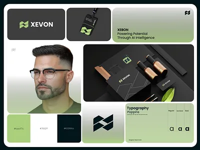 XEVON — Modern Tech Logo. abstract logo brand guidelines brand identity branding corporate branding geometric logo green logo identity design logo design logo mark minimal logo modern logo monogram logo saas logo software logo startup logo symbol logo tech logo typography visual identity