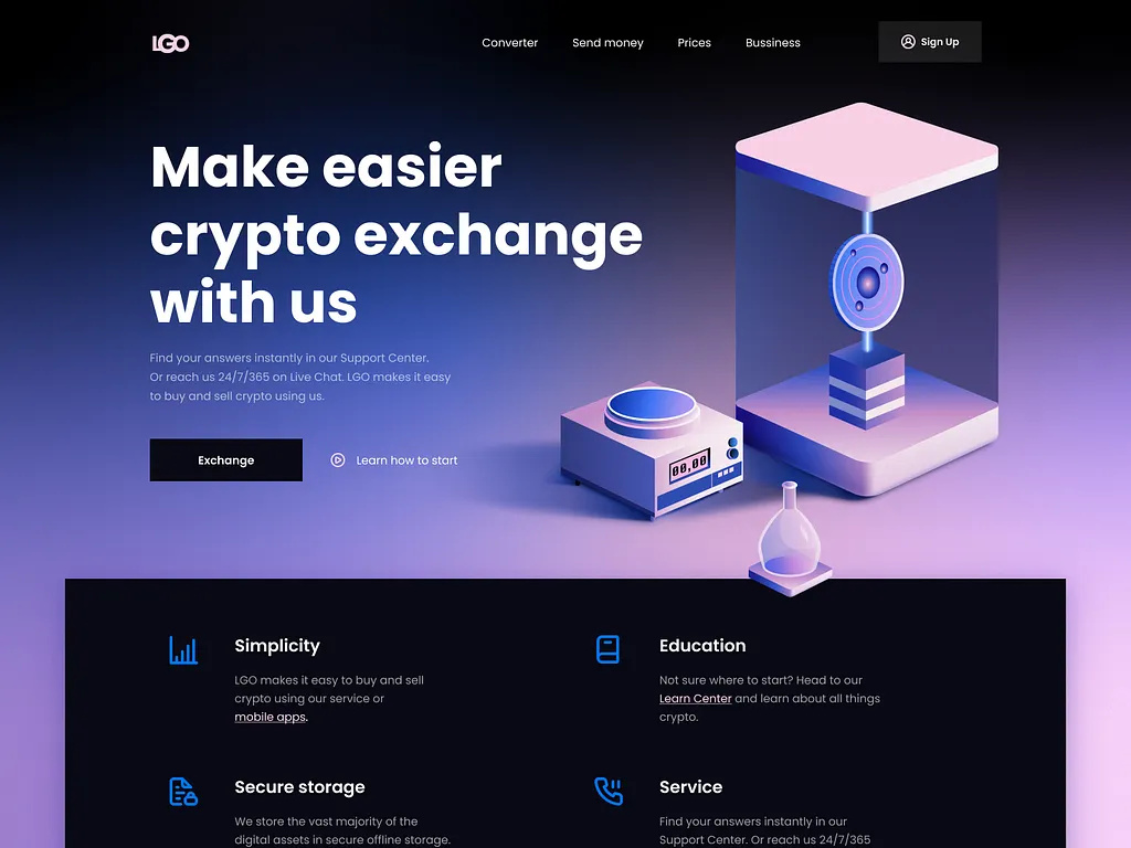 LGO crypto exchange landing page