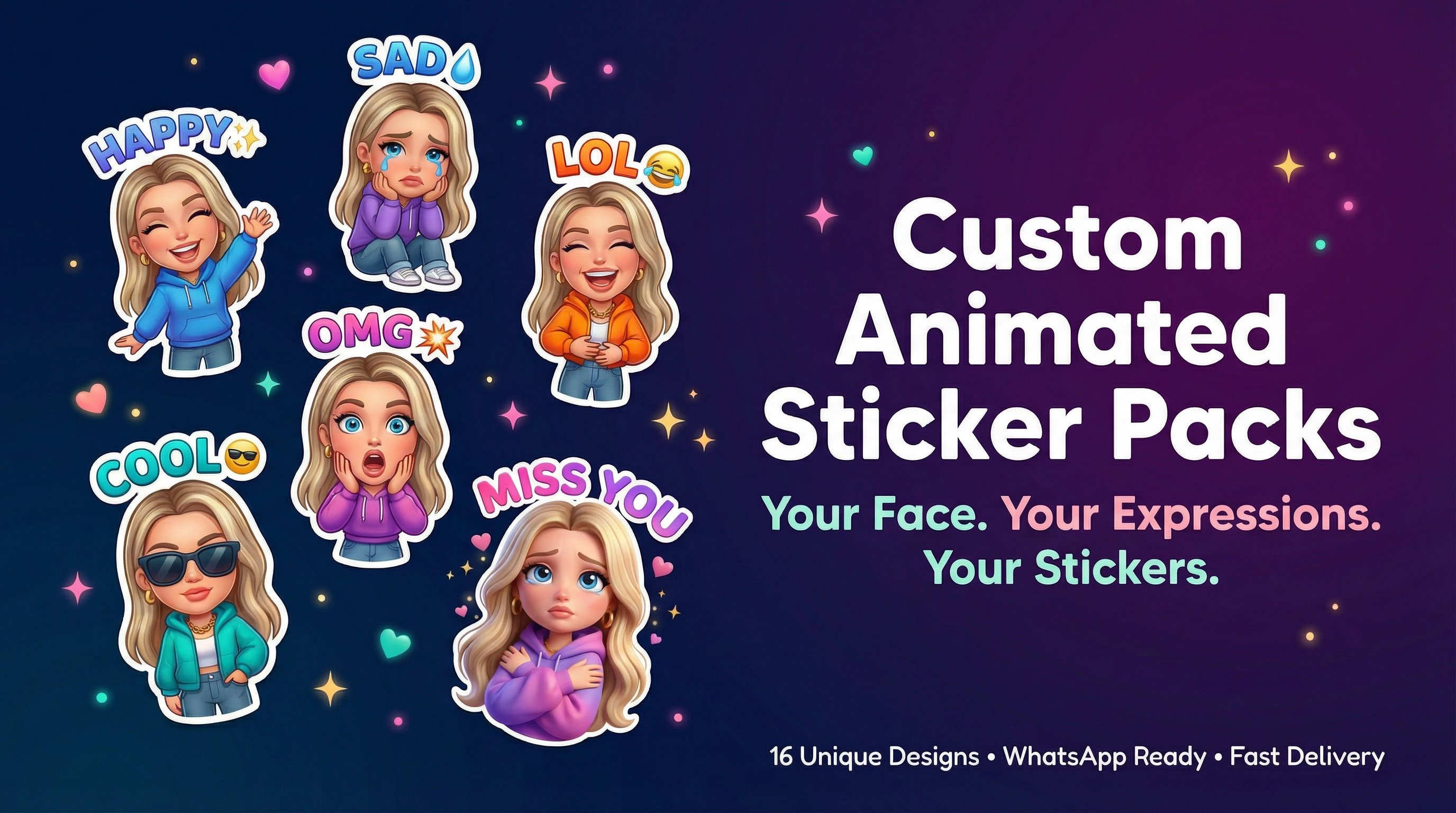 Custom Animated WhatsApp Stickers | Personalised Digital Art custom emojis digital portrait graphic design logo motion graphics personalised stickers whatsapp animation